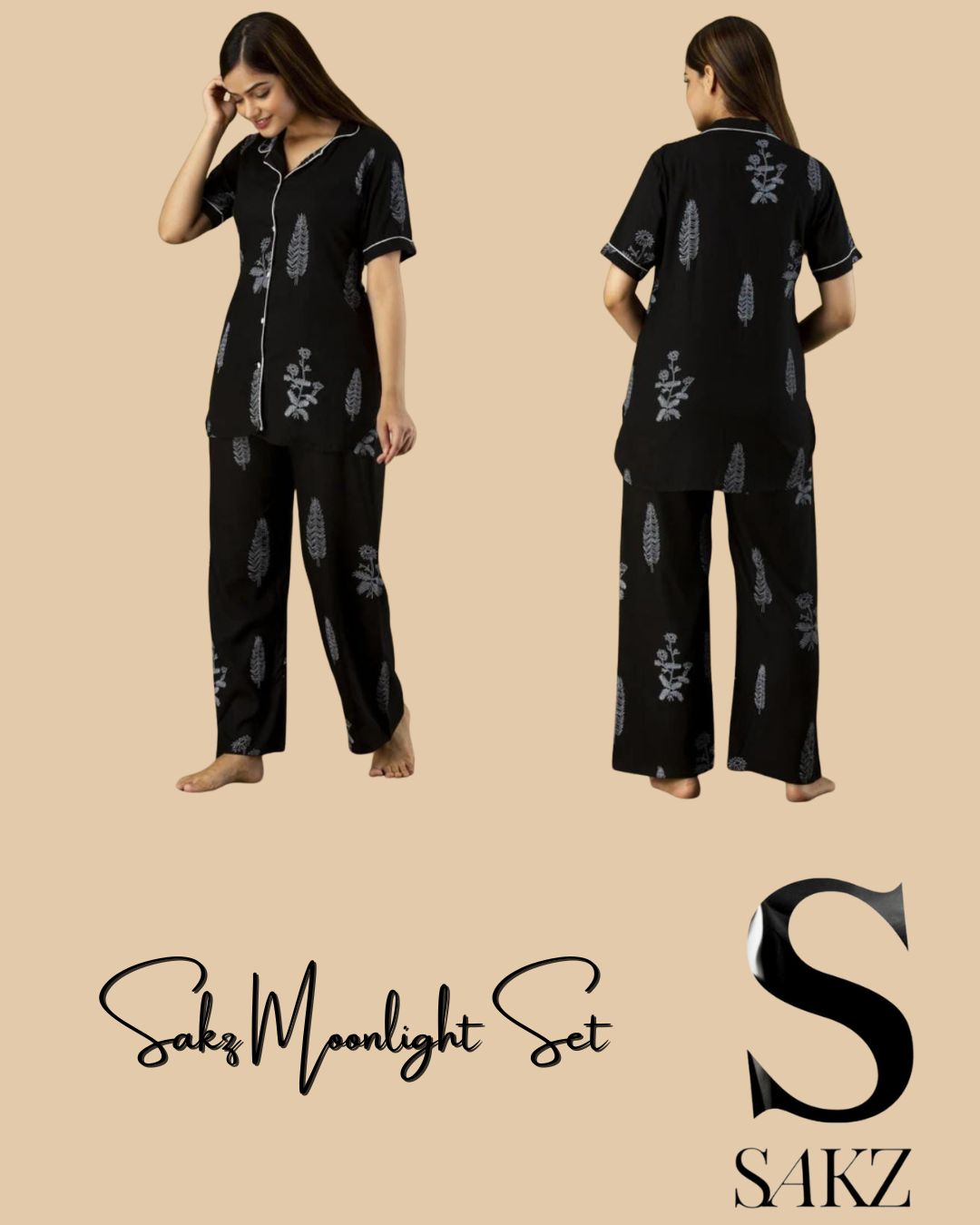 Sakz Moonlight Set (Black Pajama Set)